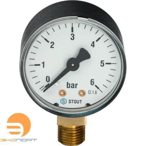 Манометр радиальный, 50мм, 0-6 бар, 1/4", STOUT