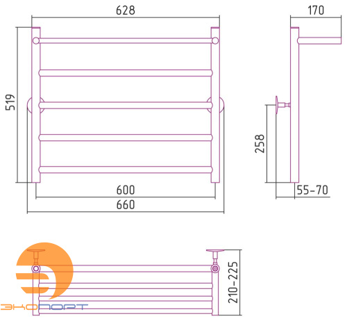 Полотенцесушитель Универсал-54 600х600, нерж. ст., полировка Стилье