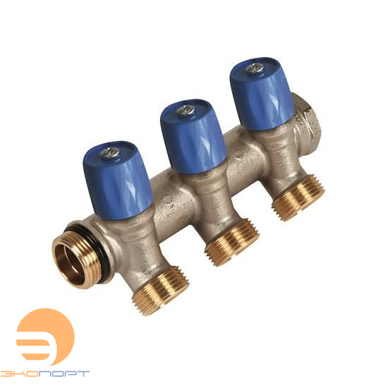 Коллектор с клапанами и евроконусом синий 3/4-4хЕК HENCO