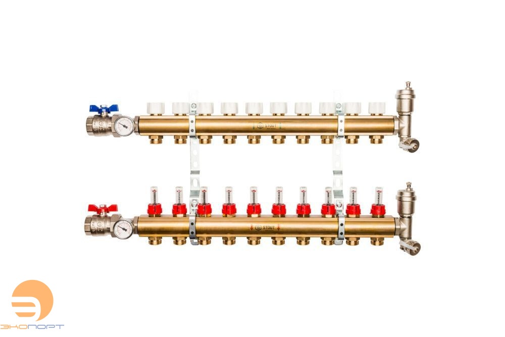 Коллектор в комплекте 10 вых в сборе с расходомерами Stout