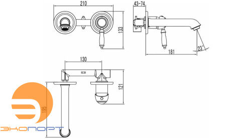 Смеситель для умывальника VILLA, встраиваемый, бронза, LEMARK