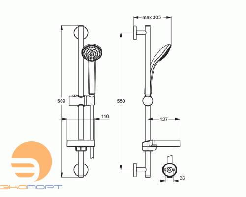 Гарнитур д/душ. IdealRain S3 60см IDEAL STANDARD