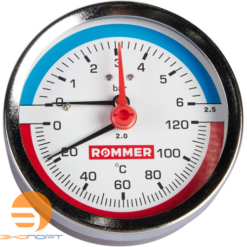 Термоманометр аксиальный, Dn 80 мм 1/2, 0...120°C, 0-6 бар. ROMMER Термоманометр аксиальный, Dn 80 мм 1/2, 0...120°C, 0-6 бар. ROMMER