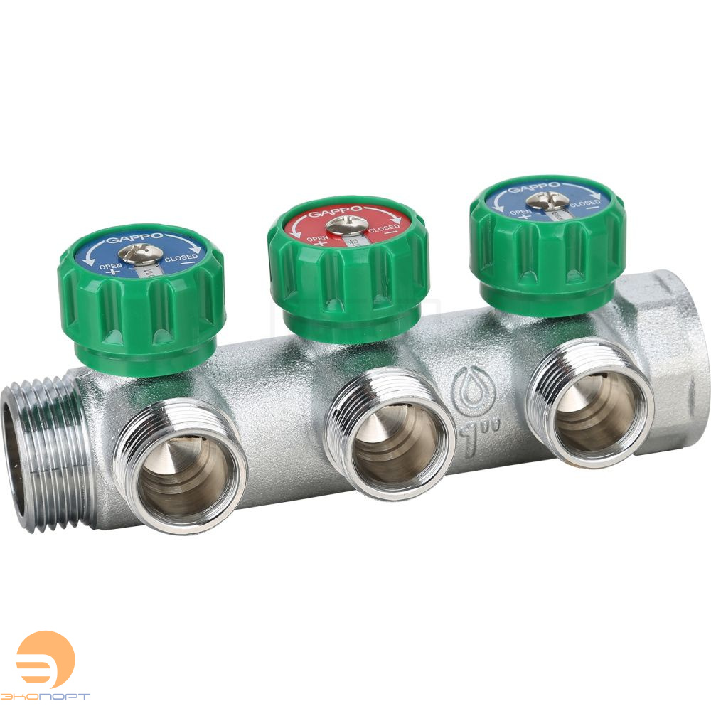 Коллектор регулирующий 1" ВН  3 вых. 3/4" НР, евроконус Gappo