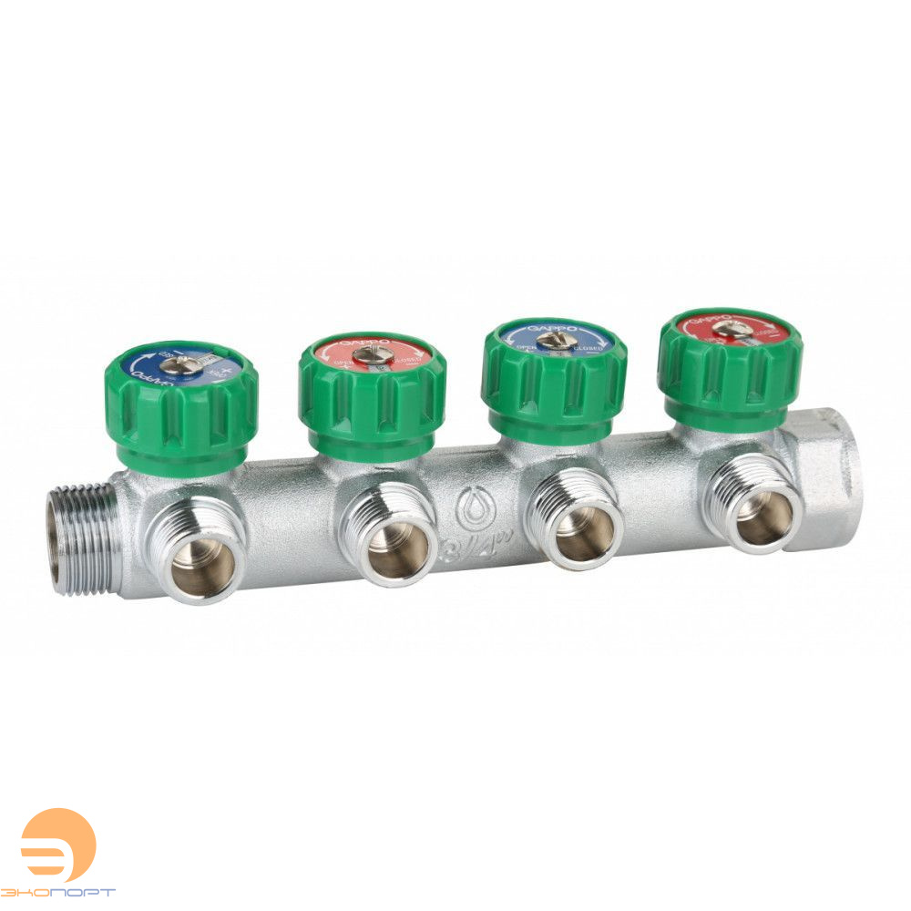 Коллектор регулирующий 3/4" ВН  4 вых. 1/2" НР,  Gappo