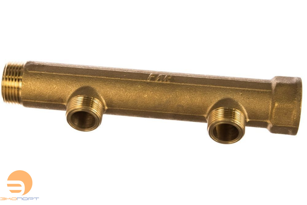 Коллектор латунный нерегулируемый 1" ВН с 2 отв  3/4 НР (межосев. 100 мм) FAR