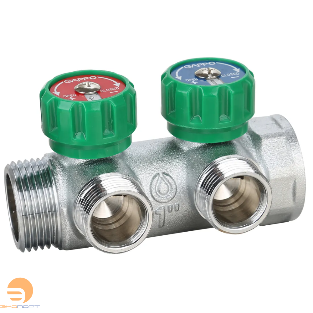 Коллектор регулирующий 1" ВН  2 вых. 3/4" НР, евроконус Gappo