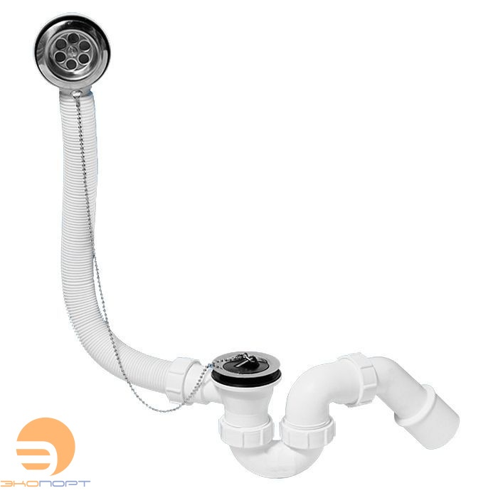 Сифон д/ванн (1 1/2"х40мм) с переливом L368хD34мм, н/ж решетка, пробка, цепочка,вых 40/50мм McAlpine