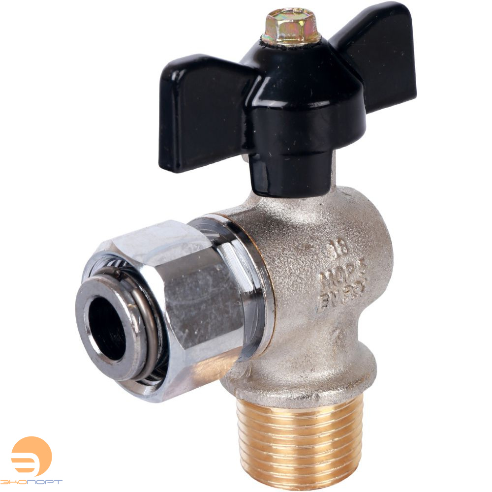 Кран шаровой с накидной гайкой угловой НР/накидная гайка  1/2" (бабочка) STOUT