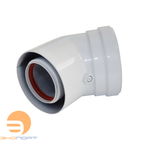 Колено коаксиальное (алюм. окраш. белым) DN80/125, угол 45° (папа/мама) 