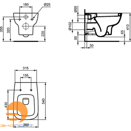 Унитаз подвесной ESEDRA, глубокий смыв, IDEAL STANDARD