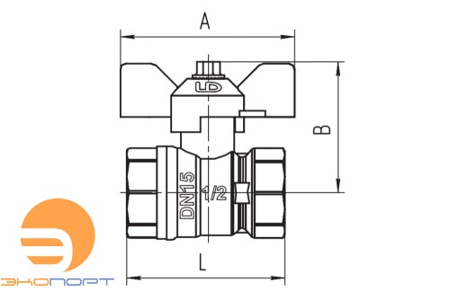 Кран шаровой ВВ  1" (бабочка)  LD