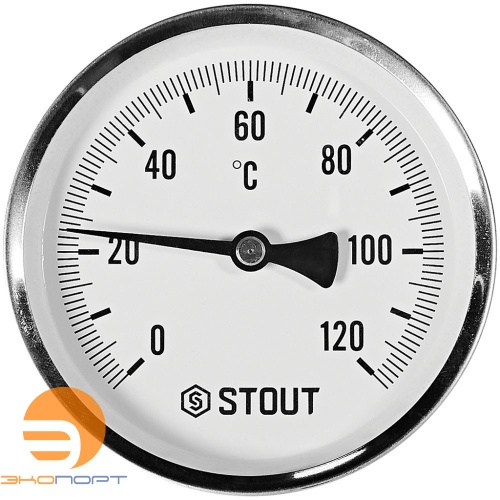 Термометр биметаллический осевой с погружной гильзой. Корпус Dn 100 мм, гильза 75 мм 1/2 , 0...120°С