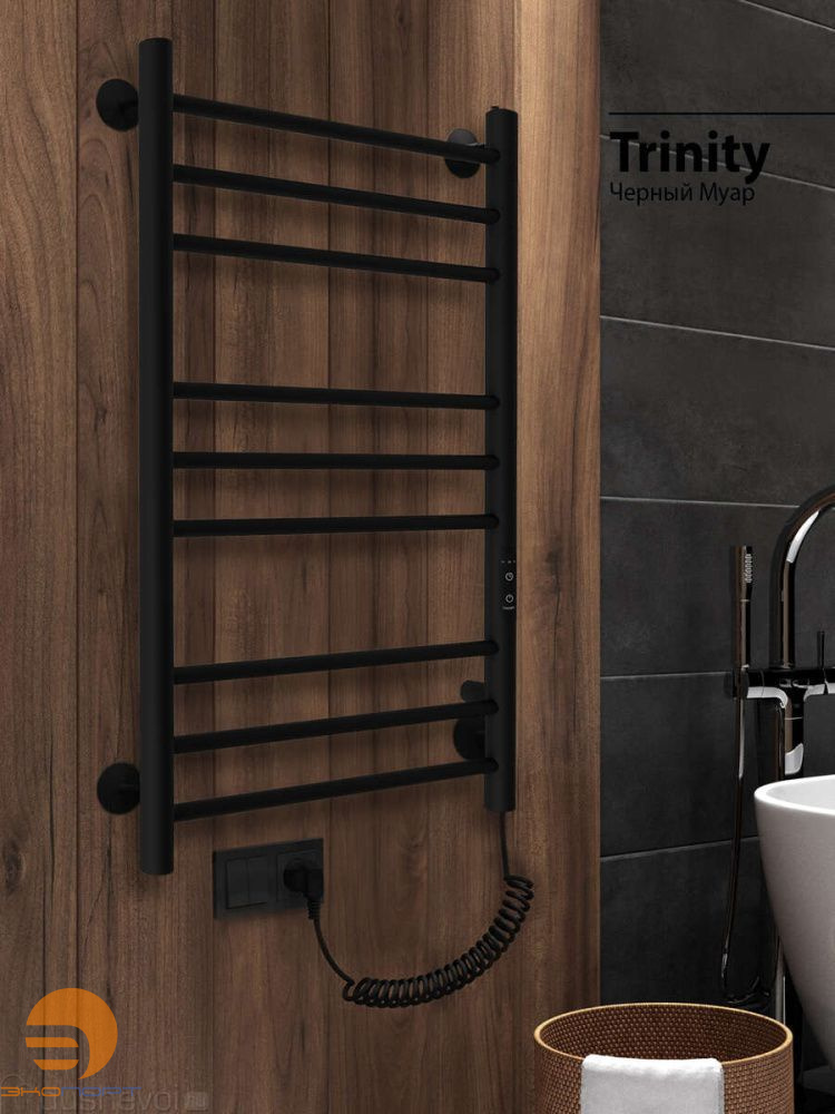 Полотенцесушитель Line Trinity (electro) 80/50(таймер,скр.монтаж,унив.подкл.R/L, Черный муар) INDIGO