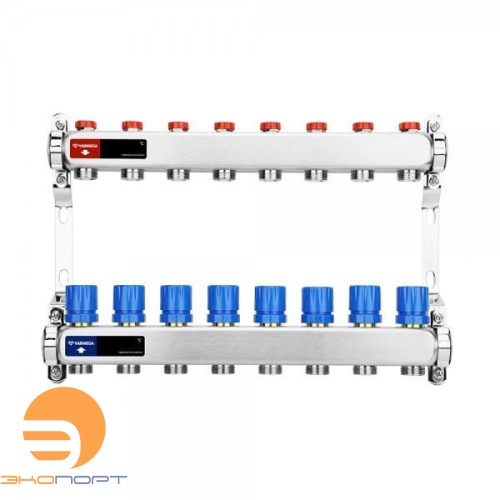 Коллектор с регулирующими и балансировочными клапанами 8 выхода (ВР1", 3/4" EK), нерж сталь Varmega