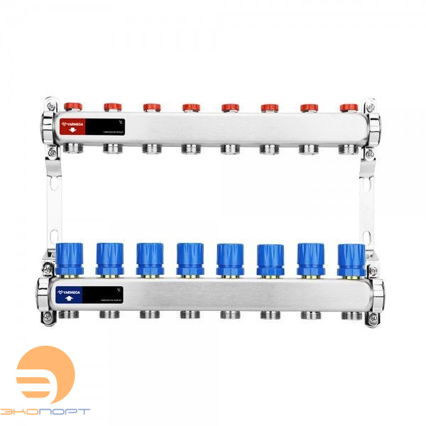 Коллектор с регулирующими и балансировочными клапанами 8 выхода (ВР1", 3/4" EK), нерж сталь Varmega