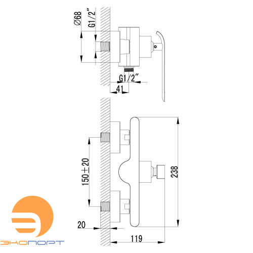 Смеситель для душа MELANGE (с лейкой и шлангом) хром/белый LEMARK