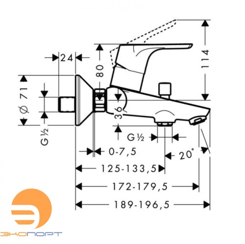 Смеситель для ванны Focus E2, HANSGROHE