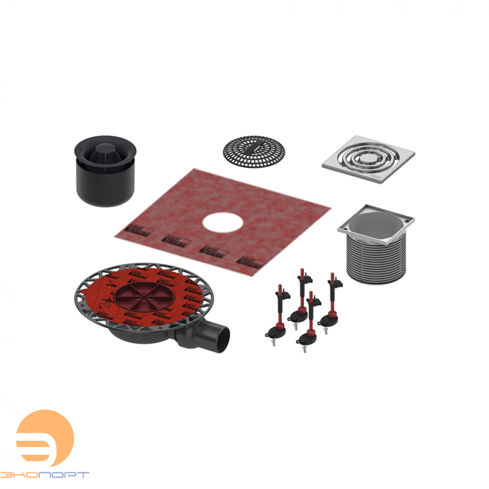 Комплект точечного трапа с сифоном DN 50, с декоративной решеткой 100*100, TECE