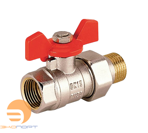 Кран шаровый тип 35.571 д.воды с американкой DN20, PN16, Тмах=110 гр., хром., внутр./внешн. р., рукоятка бабочка