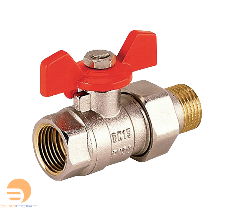 Тип 35.562 Шаровой кран/воды с накидкой гайкой DN20, PN16, Тмах=110гр, полнопр, хром., внут. р., бабочка