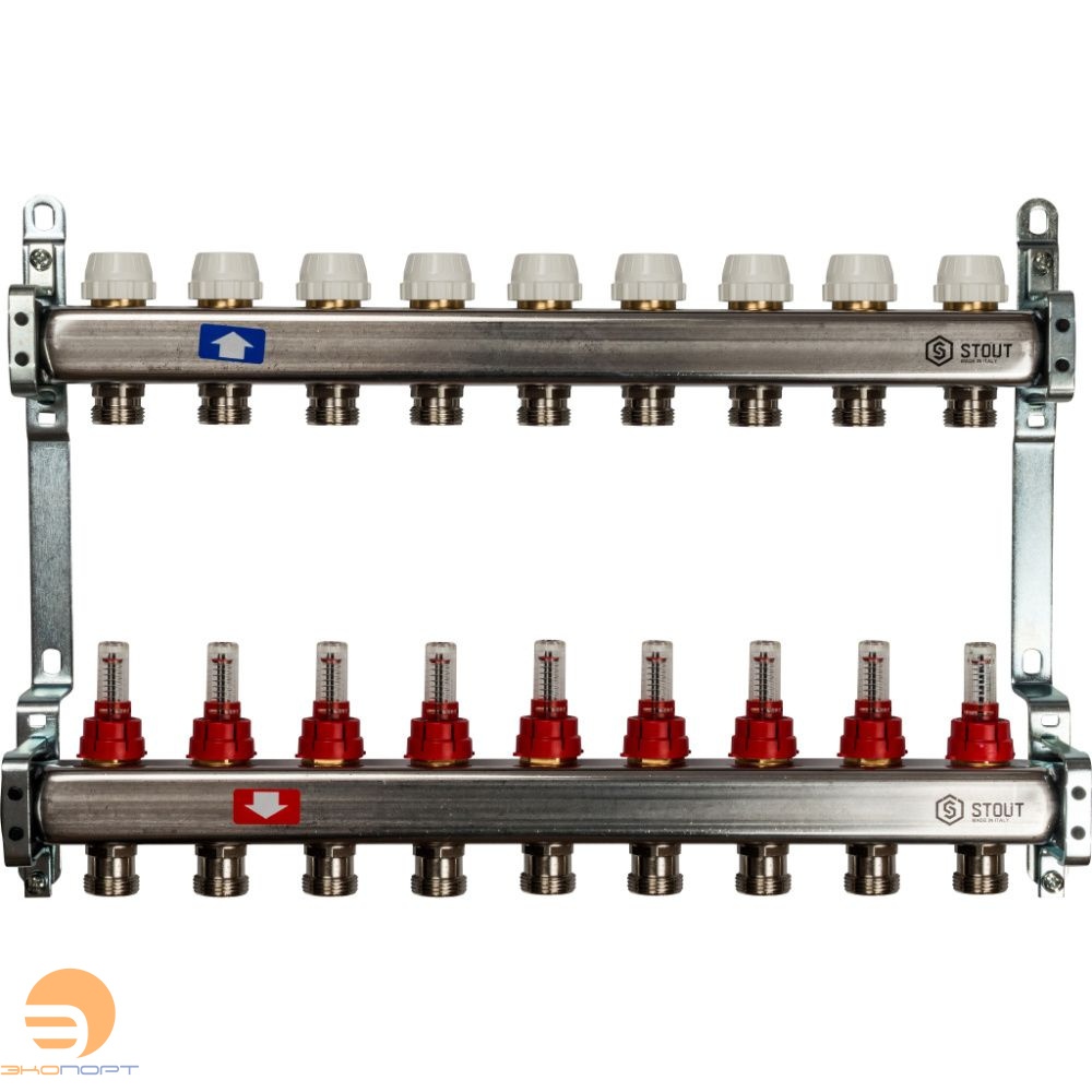 Коллектор  9 вых с расходомерами (без сливных кранов, без воздухоотводчиков, без заглушек)Stout