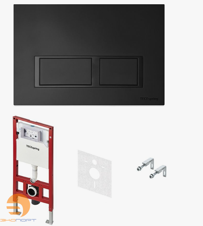 Комплект TECEspring, панель смыва с прямоугольными кнопками Черный матовый