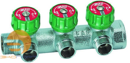 Коллектор регулирующий 3/4" ВН с 3 отв. 1/2" НР (межосев. 45мм) плск.упл. FAR