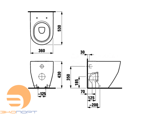 Комплект унитаза напольного приставного Pro с крышкой микролифт slim ((8.2295.2.000.000.1 / 8229520000001) + (8.9896.6.000.000.1 / 8989660000001)), Laufen