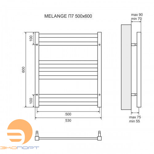Полотенцесушитель водяной Melange 600x500 П7, белый матовый, Lemark