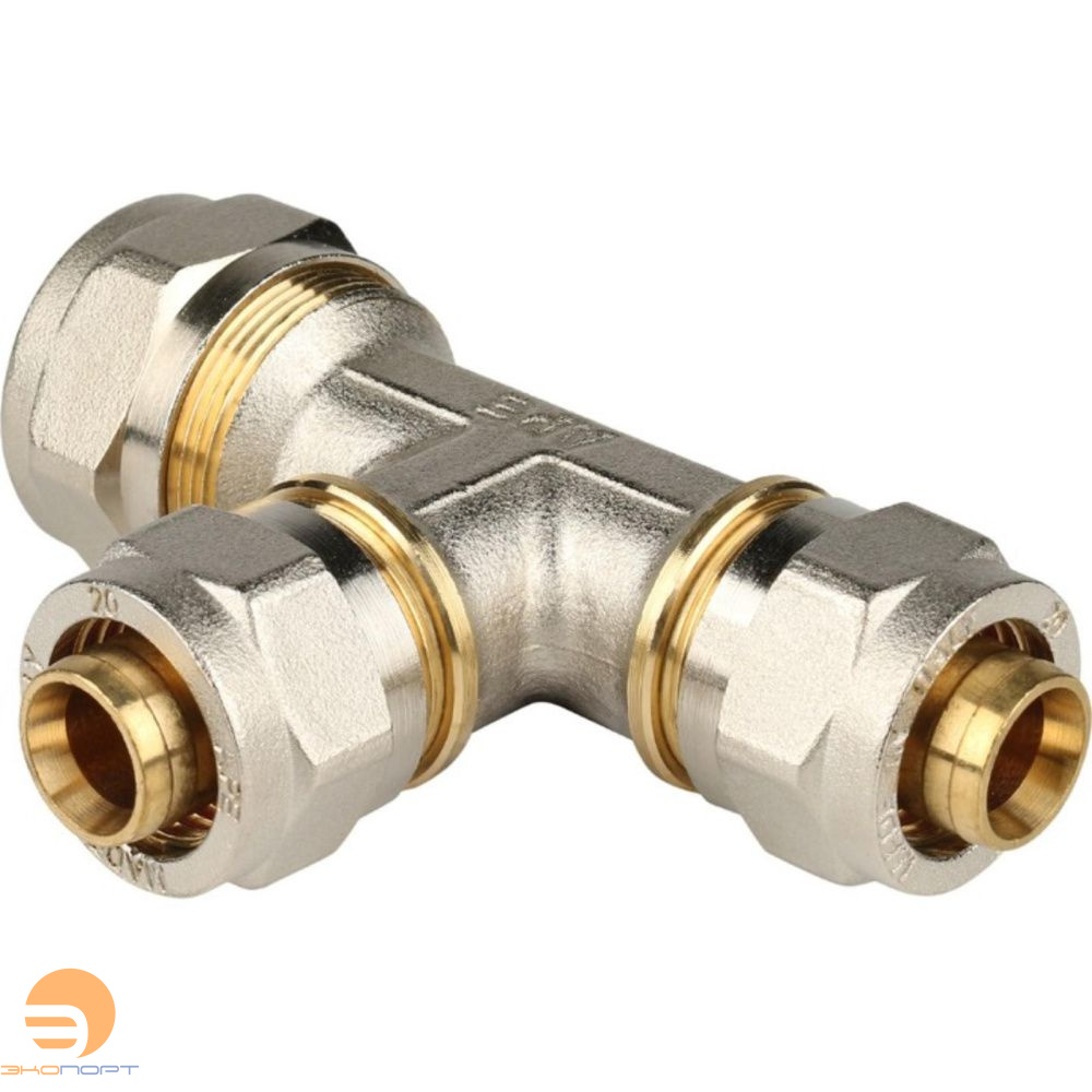 Тройник 20x20x20 (обжим) латунь Stout