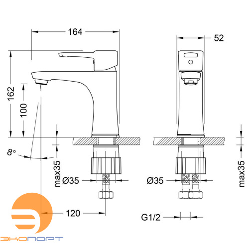 Смеситель для умывальника EVITTA, монолитный, хром, LEMARK