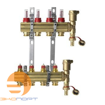 Комплект коллекторов с расходомерами FHF-4F set латунь