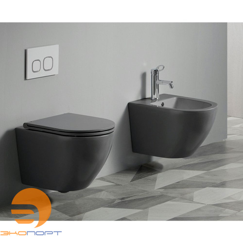 Унитаз подвесной безободковый в комплекте с сиденьем микролифт, черный мат Azario Grado Унитаз подвесной безободковый в комплекте с сиденьем микролифт, черный мат Azario Grado