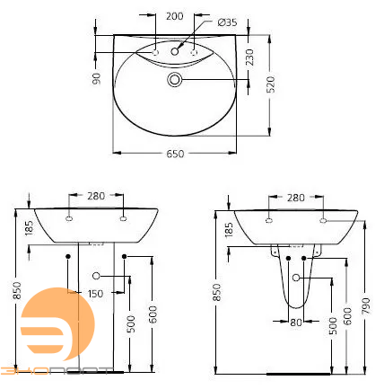 Комплект раковины с полуколонной 65х52 Oceanе (W306001+W306101) IDEAL STANDARD