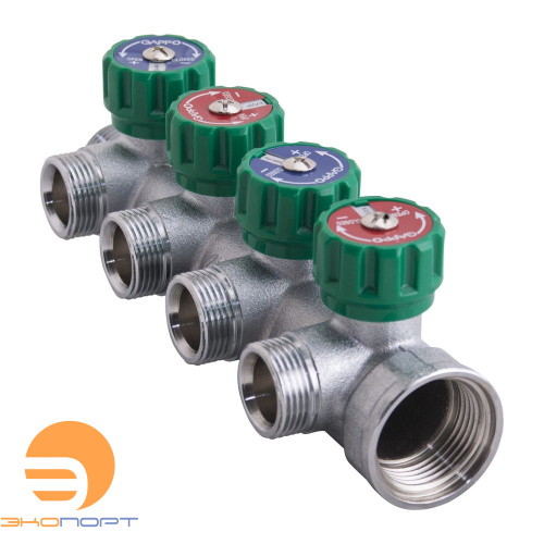 Коллектор регулирующий 1" ВН  4 вых. 3/4" НР, евроконус Gappo