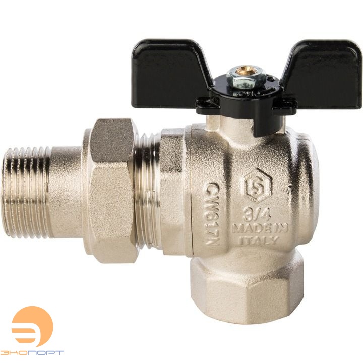 Кран шаровой полнопроходной угловой, ВР/НР, ручка бабочка 3/4, (американка) STOUT