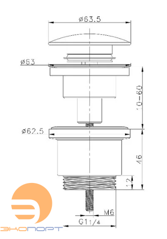 Выпуск универсальный (d= 1 1/4) Click/Clack Сатин золотой RAGLO Выпуск универсальный (d= 1 1/4) Click/Clack Сатин золотой RAGLO