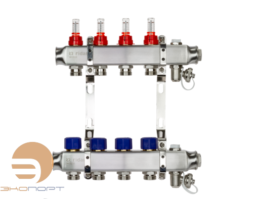 Комплект коллекторов SSM-4RF set, нерж., с расходомерами и кронштейнами, 4 контура Ridan