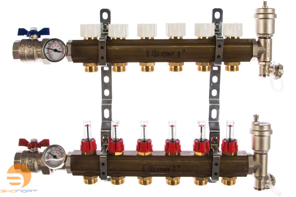 Коллектор в комплекте 6 вых в сборе с расходомерами Stout