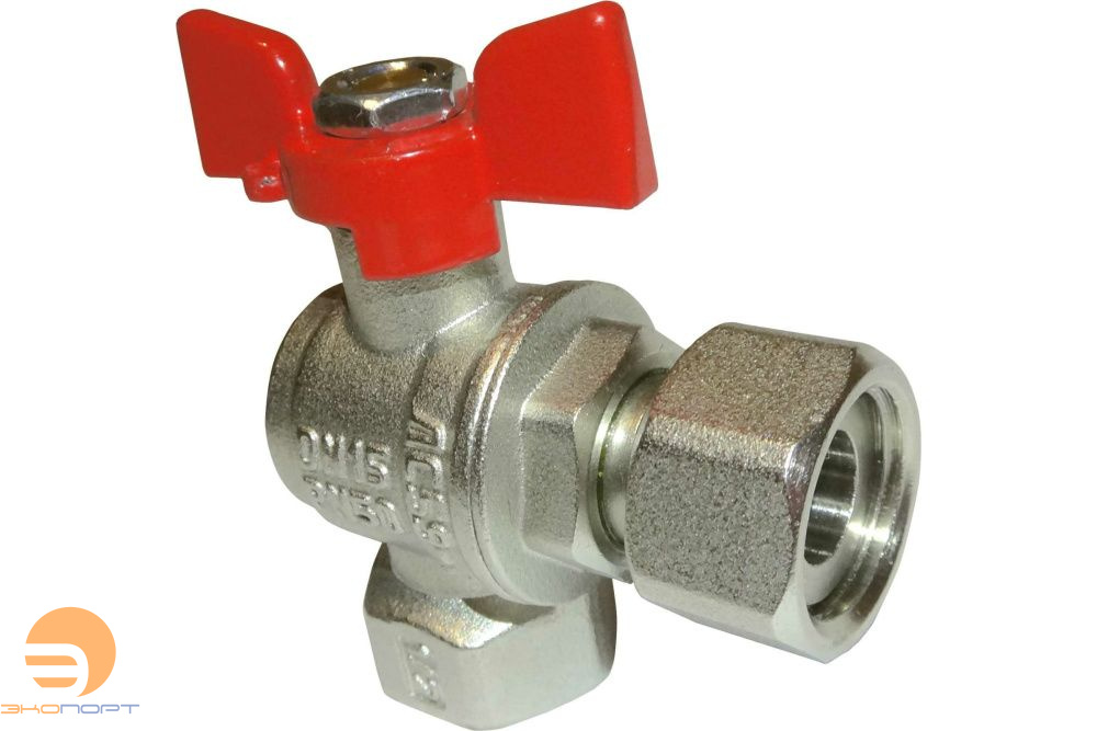 Кран шаровой с накидной гайкой угловой ВР/накидная гайка  1/2" (бабочка) Valfex