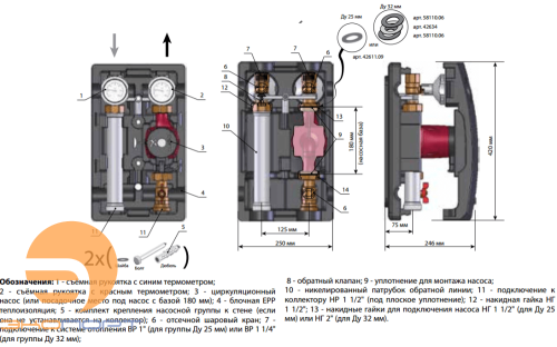 Группа насосно-смеcительная п. 8 MK 1" с насосом Grundfos UPM3 Hybrid 25-70 Meibes