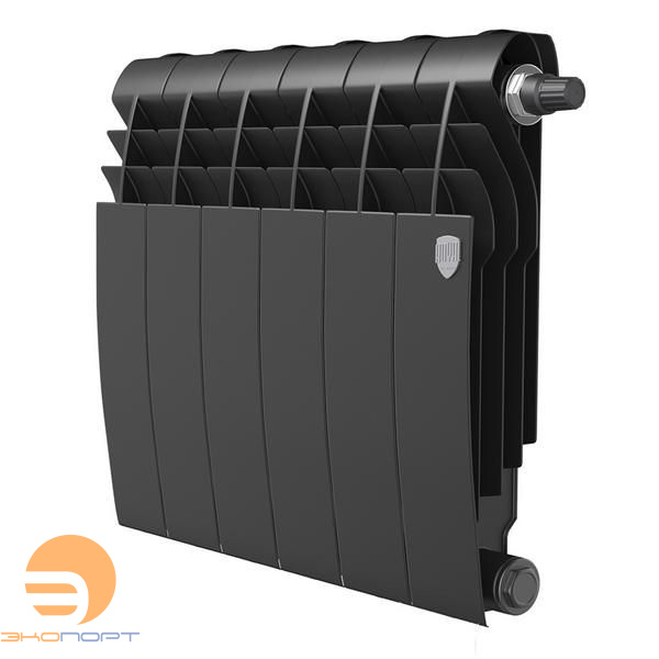 Радиатор биметаллический Noir Sable 350/87 VR80   6 секций (черный, нижнее подключение) Royal Thermo