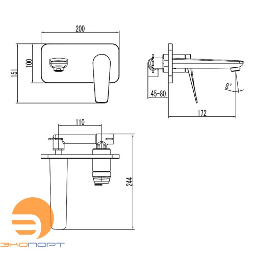 Смеситель для умывальника встраиваемый Bronx с выпуском, графит LEMARK
