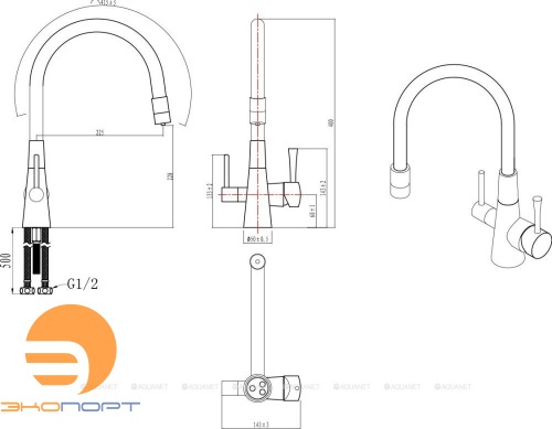 Смеситель для кухни COMFORT с гибким изливом, с подкл к фильтру, черный/бронза, LEMARK