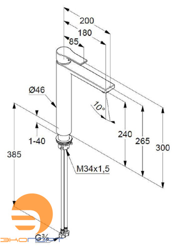 Смеситель для раковины на одно отверстие высокий, 240 мм, гладкий,KLUDI ZENTA SL, хром