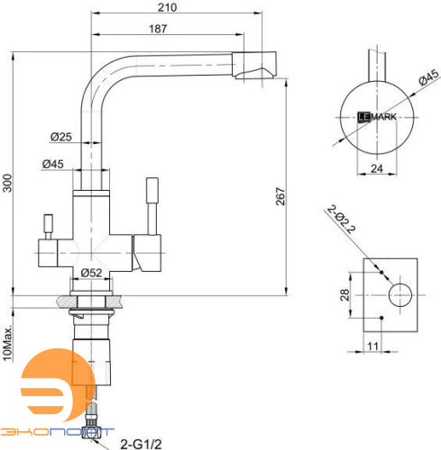 Смеситель для кухни EXPERT, с подключ. к фильтру, золото, LEMARK