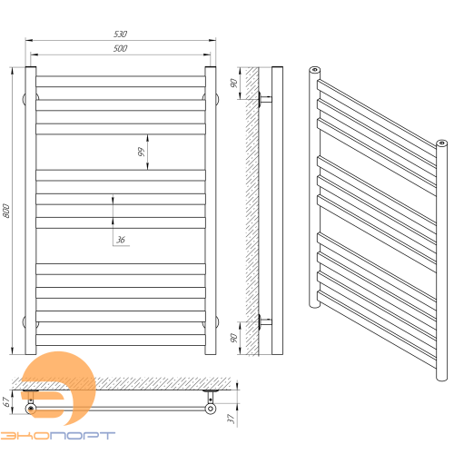 Полотенцесушитель водяной Slim 80/50,к-1, INDIGO