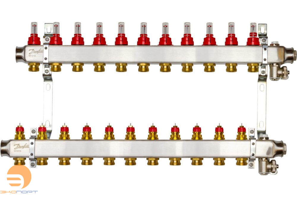 Коллекторы SSM-11F с расходомерами и кронштеинами, 11 контуров,  нерж.