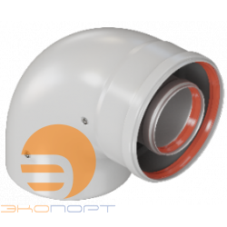 Колено коаксиальное (алюм. окраш. белым) DN60/100, угол 90° (мама/папа), ROMMER
